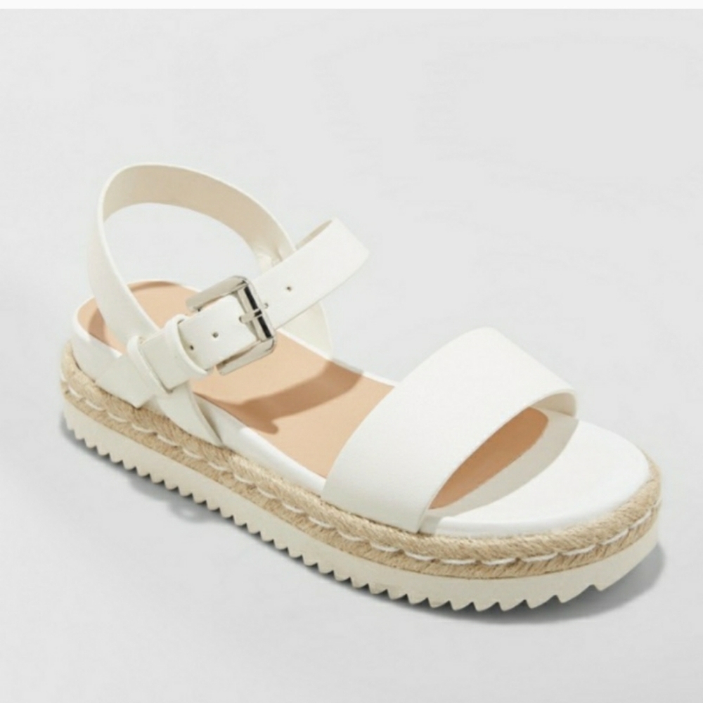 White Espadrille Ankle Strap Sandals Size 8